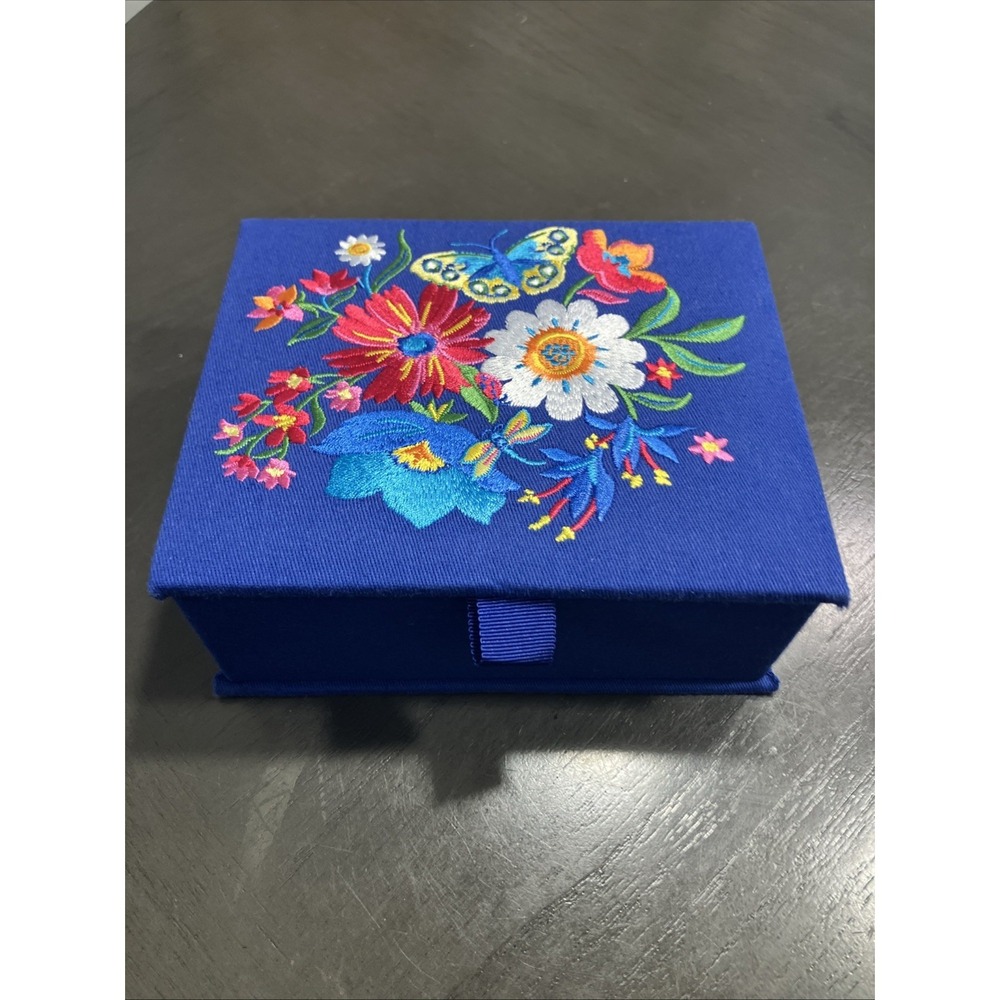 Brighton French Garden Jewelry Box With Embroidered Flowers And Butterflies